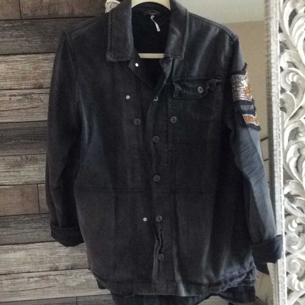 Free People Embellished Military Shirt Jacket